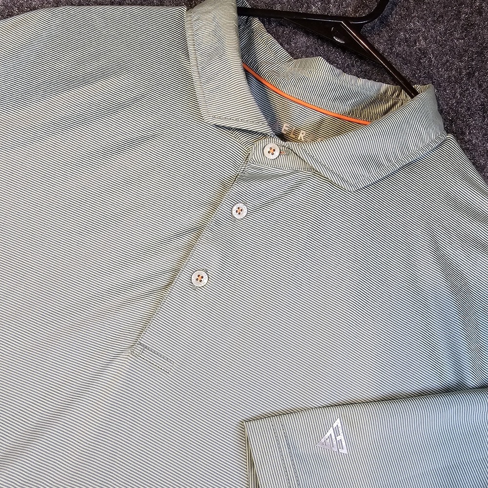 MAELREG Performance Golf Polo Shirt Mens 3XL Green Striped Stretch Short Sleeve